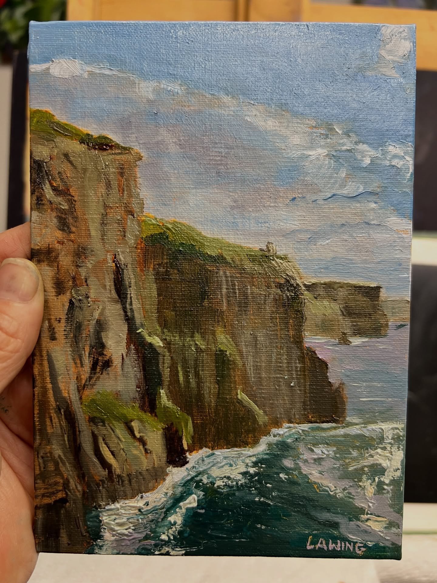 Another view of The Cliffs of Moher, Ireland. 7x5, oil on linen panel. 

#cliffsofmoher #oilonlinen #julialawingart