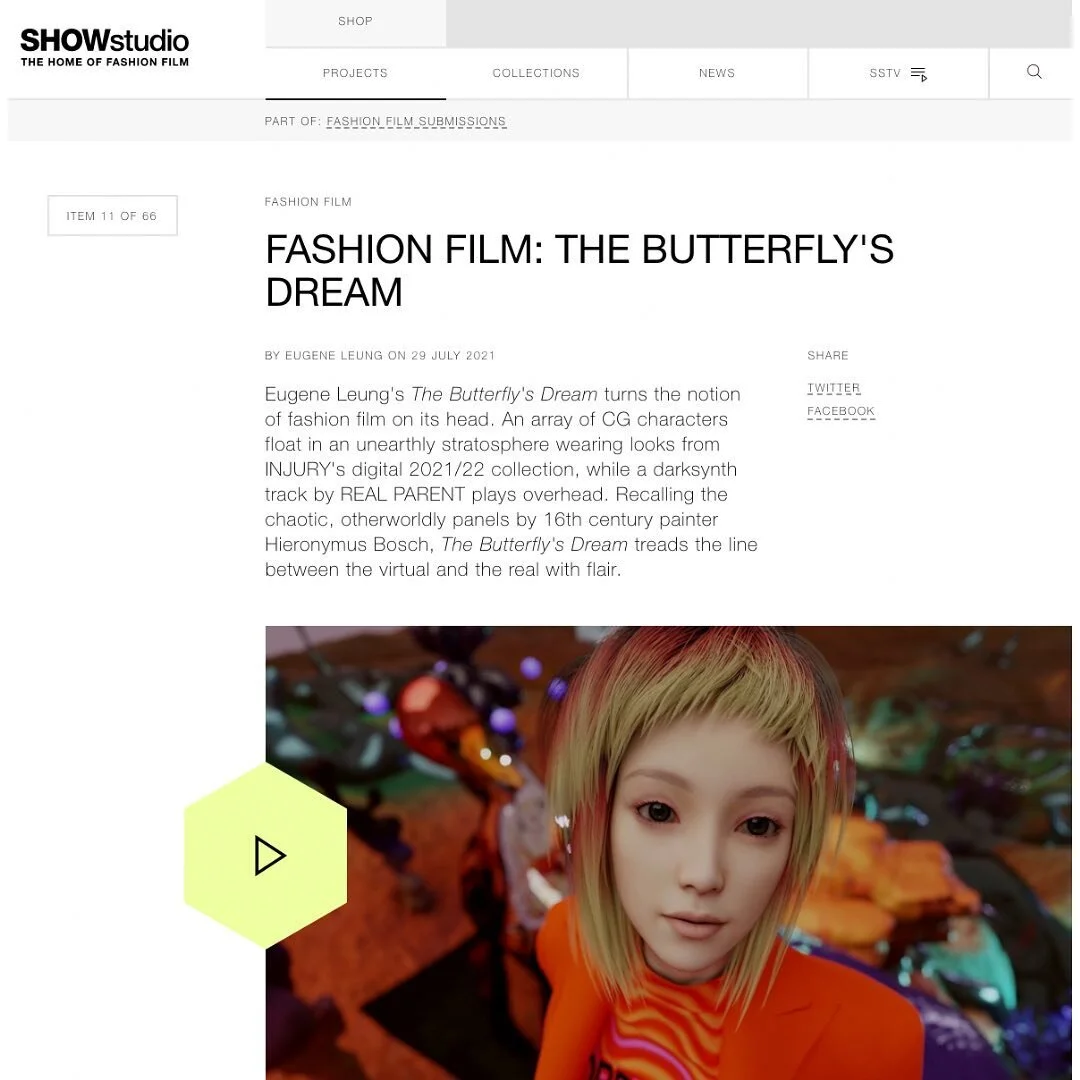 REAL PARENT latest CG work featured on the legendary @showstudio 💥

&quot;An array of CG characters float in an unearthy stratosphere wearing looks from INJURY's digital 2021/22 collection, while a darksynth track by REAL PARENT plays overhead.&quot