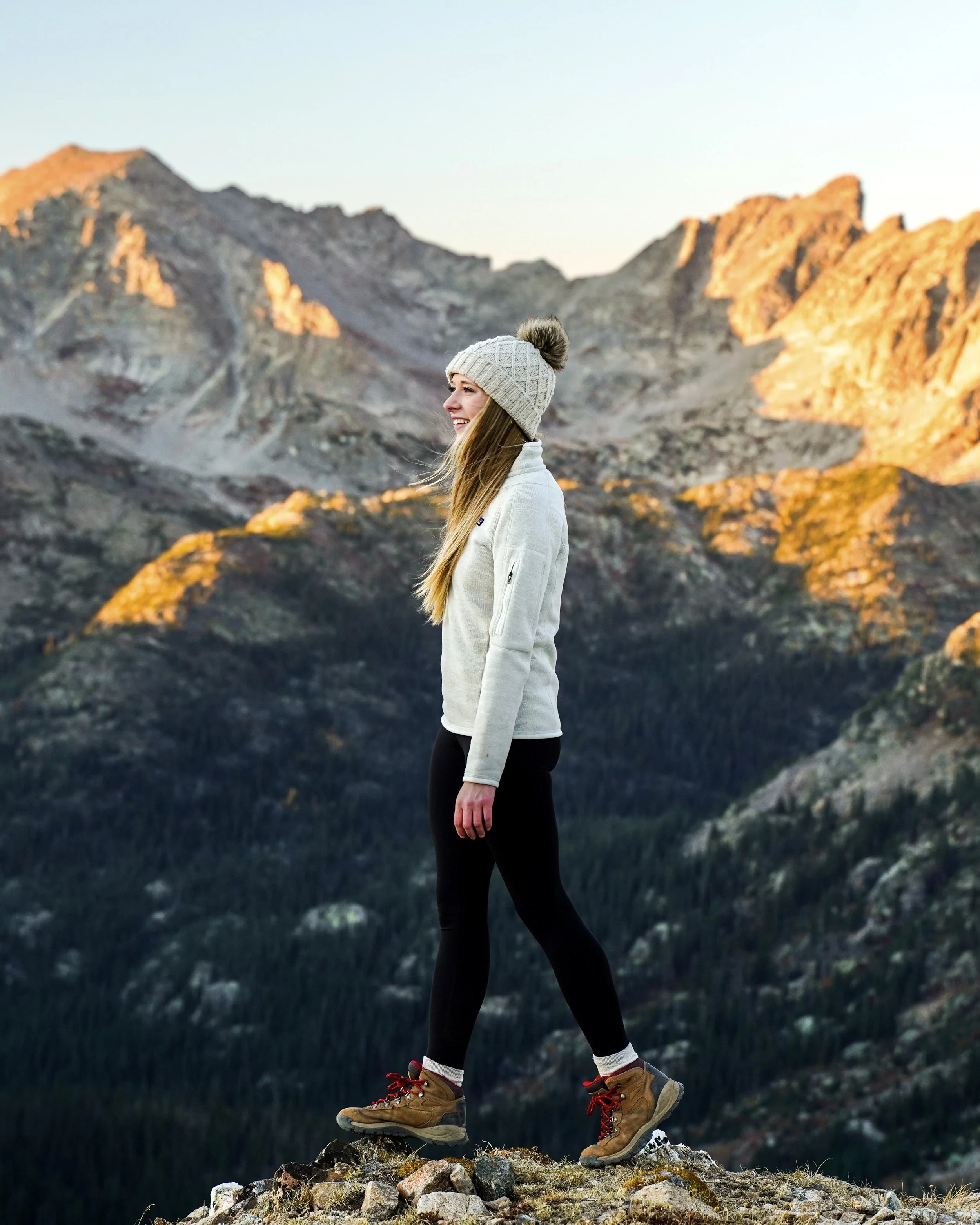 Wearing Columbia Ridge Newton Women's Hiking Boots Hiking in the Rocky Mountains in Colorado.