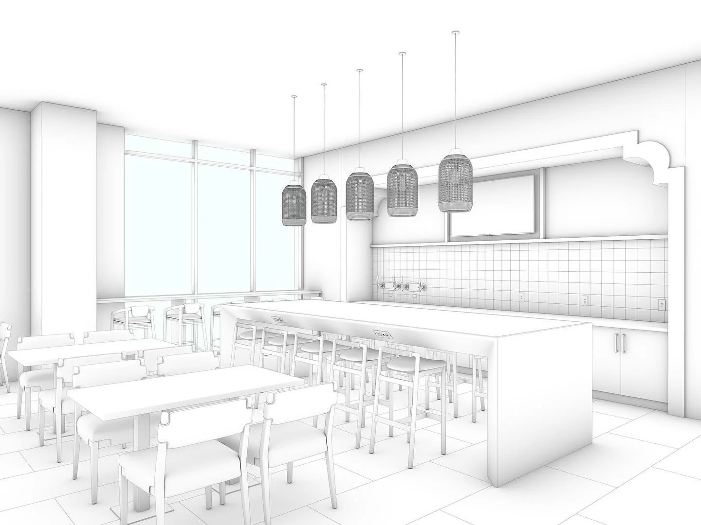 ▫️EVOLVE // Watching this space transform from a simple white box rendering into a fully &ldquo;finished&rdquo; design is always our favorite part of the process!🩵 We layered in materials, textures, lighting, and architectural details to bring depth