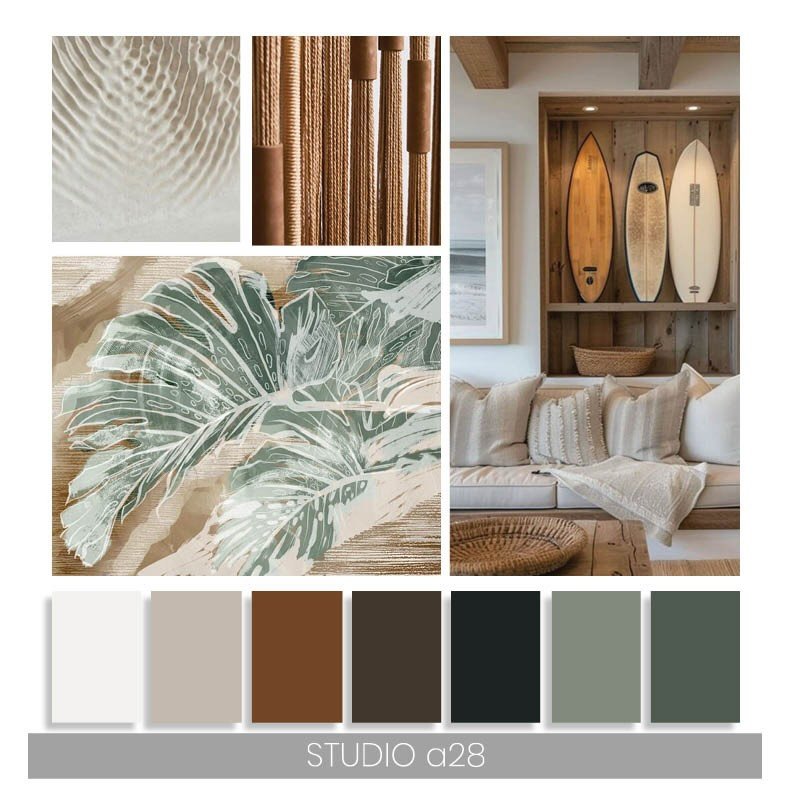 🌴 PARADISE // Our newest Hawaii project comes to life through concept boards inspired by the natural beauty and quiet rhythm of Oʻahu&rsquo;s west side. 

Sun-washed neutrals, organic textures, and woven elements rooted in Hawaiian tradition set a c