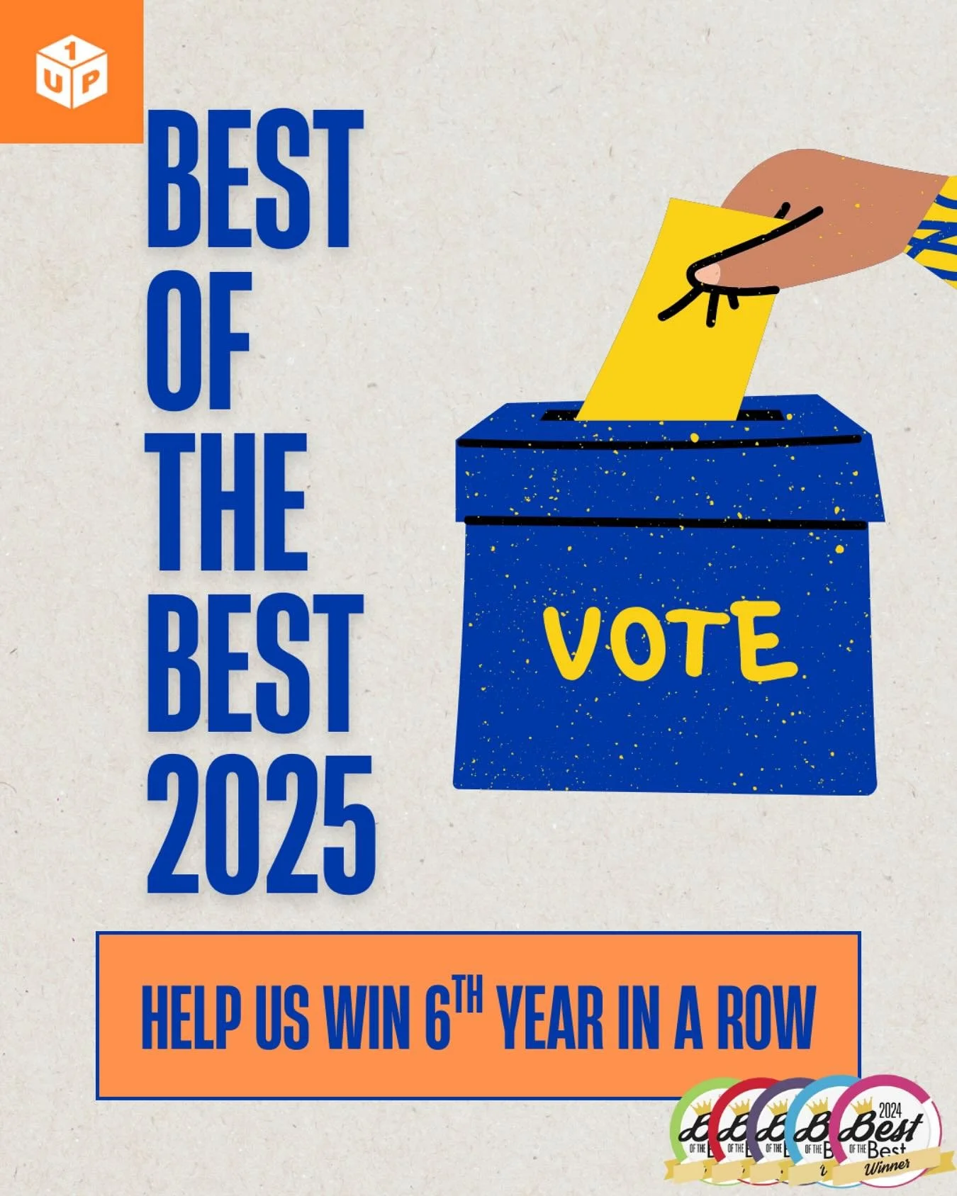 Thanks to all of you, we made it to the top 5! Please help us get across the finish line by voting every day now until September 23rd!  You can vote once per day!

Link in bio!
#6yearsinarow #1upit