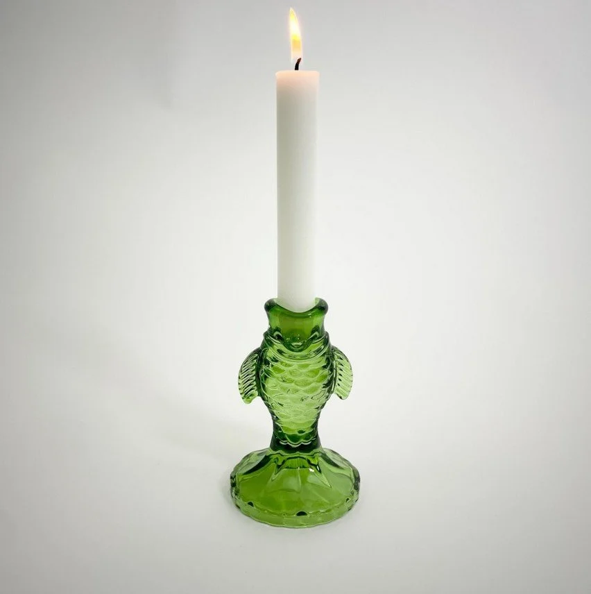 bougeoir, poisson, bazardeluxe, vert, animal, verre, bougie, table, décoration.jpg
