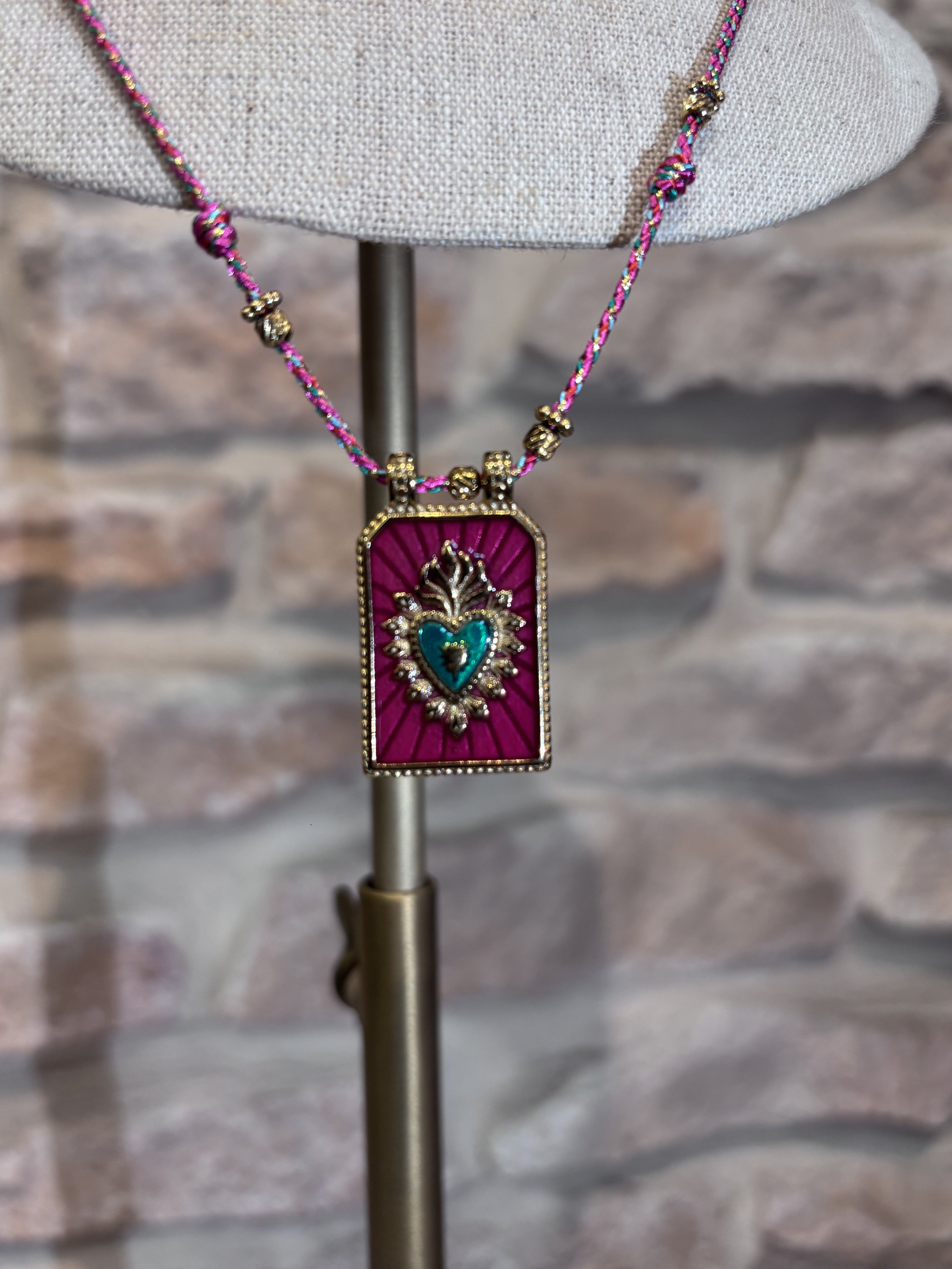 collier, habaha, tressé, cou, bijou, plaque, ex voto, rose, ajustable, acier inoxydable, beau.jpeg