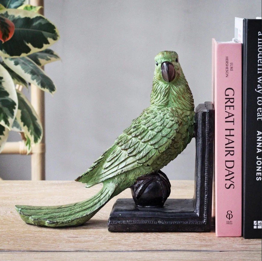 paire de serre-livres, perroquet, mc gowan , vert, animal, boule.jpg