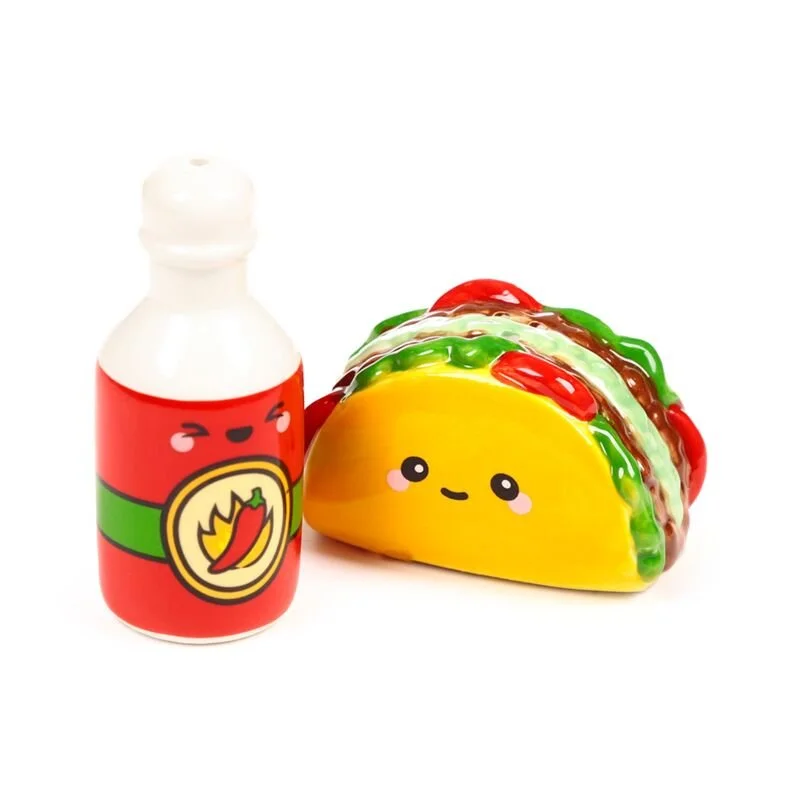 ensemble, salière, poivrière, puckator, tacos, sauce épicée, manger, drôle, table.jpg