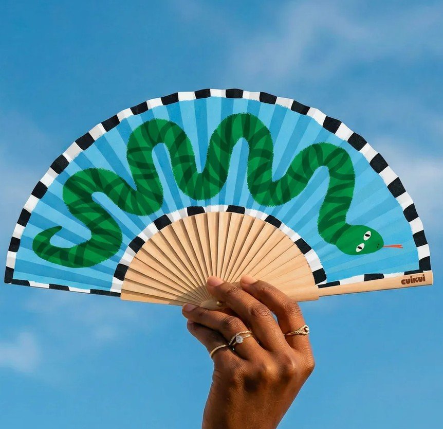 éventail, cuikui, serpent, bleu, canicule, vent, fun, pratique, objet, chaleur .jpg