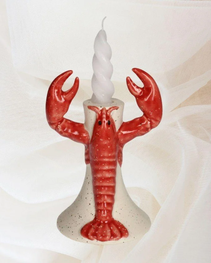 bougeoir, homard, kersten, grès, rouge, décoration, bougie,fun.jpg