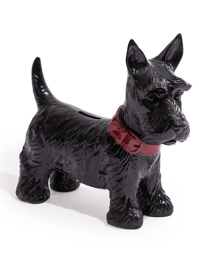 tirelire, chien noir, terrier, mc gowan, animal, décoration; économiser, argent.jpg