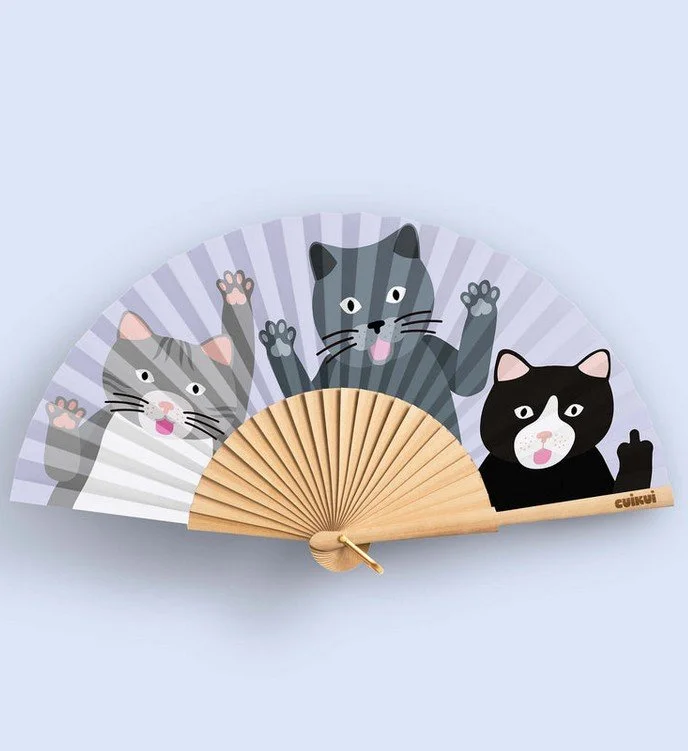 éventail, cuikui, chats, trois, mignon, fun, chaud; chaleur, agiter.jpg