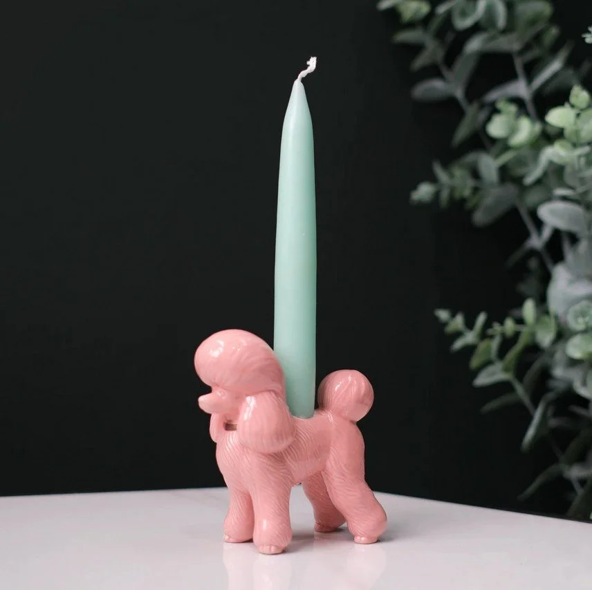 bougeoir, caniche rose, McGowan & Rutherford Ltd, bougie.jpg