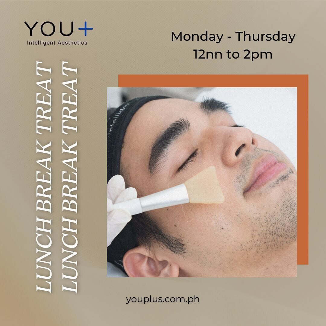 Indulge in a midday glow-up here at @youplusph ✨

Enjoy 50% off on our selected facial treatments during Lunch Break Treat, available Monday to Thursday from 12nn to 2pm.

Refine+ facial - Php 1,750
Renew+ facial - Php 2,500
Crystal Laser Rejuvenate+
