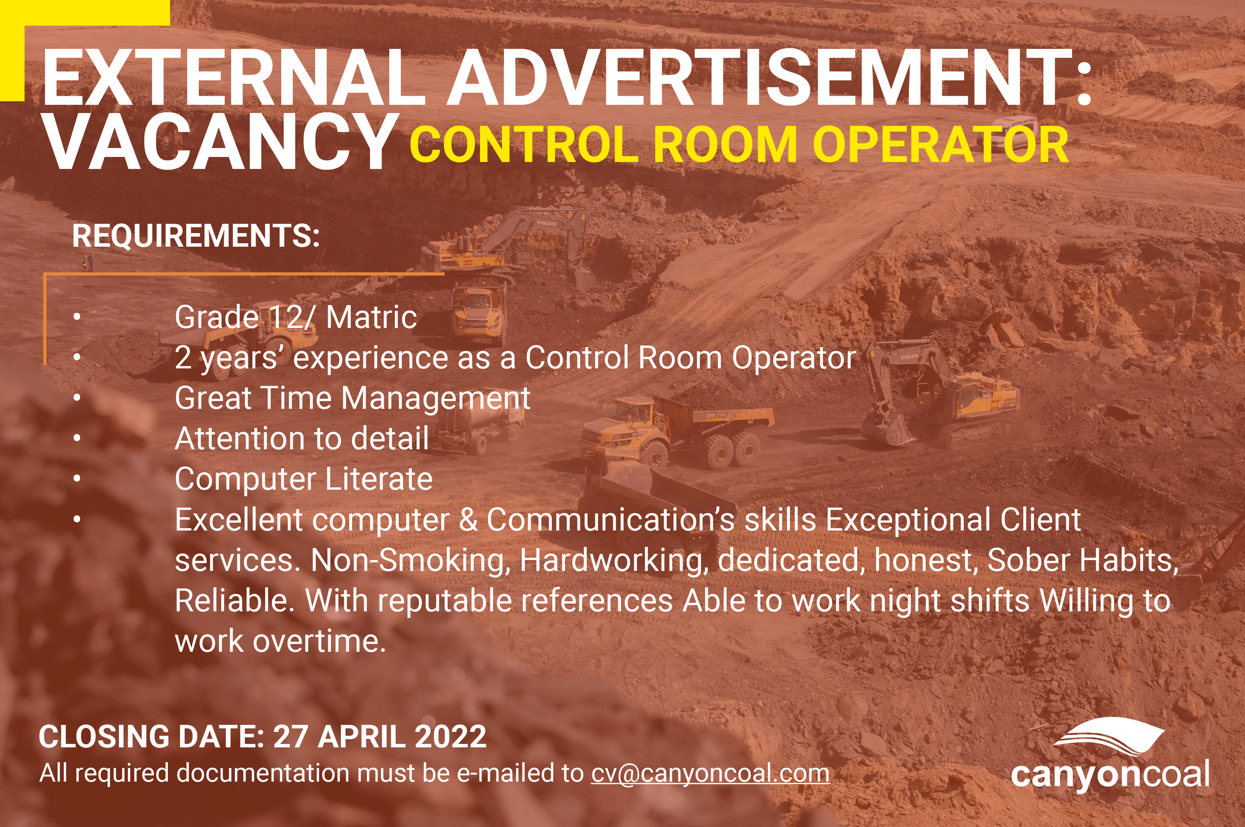Vacancy: Khanye Colliery - Control Room Operator