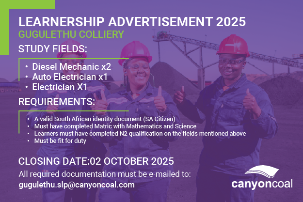 Learnership advertisement for 2025- Gugulethu Colliery — Canyon Coal