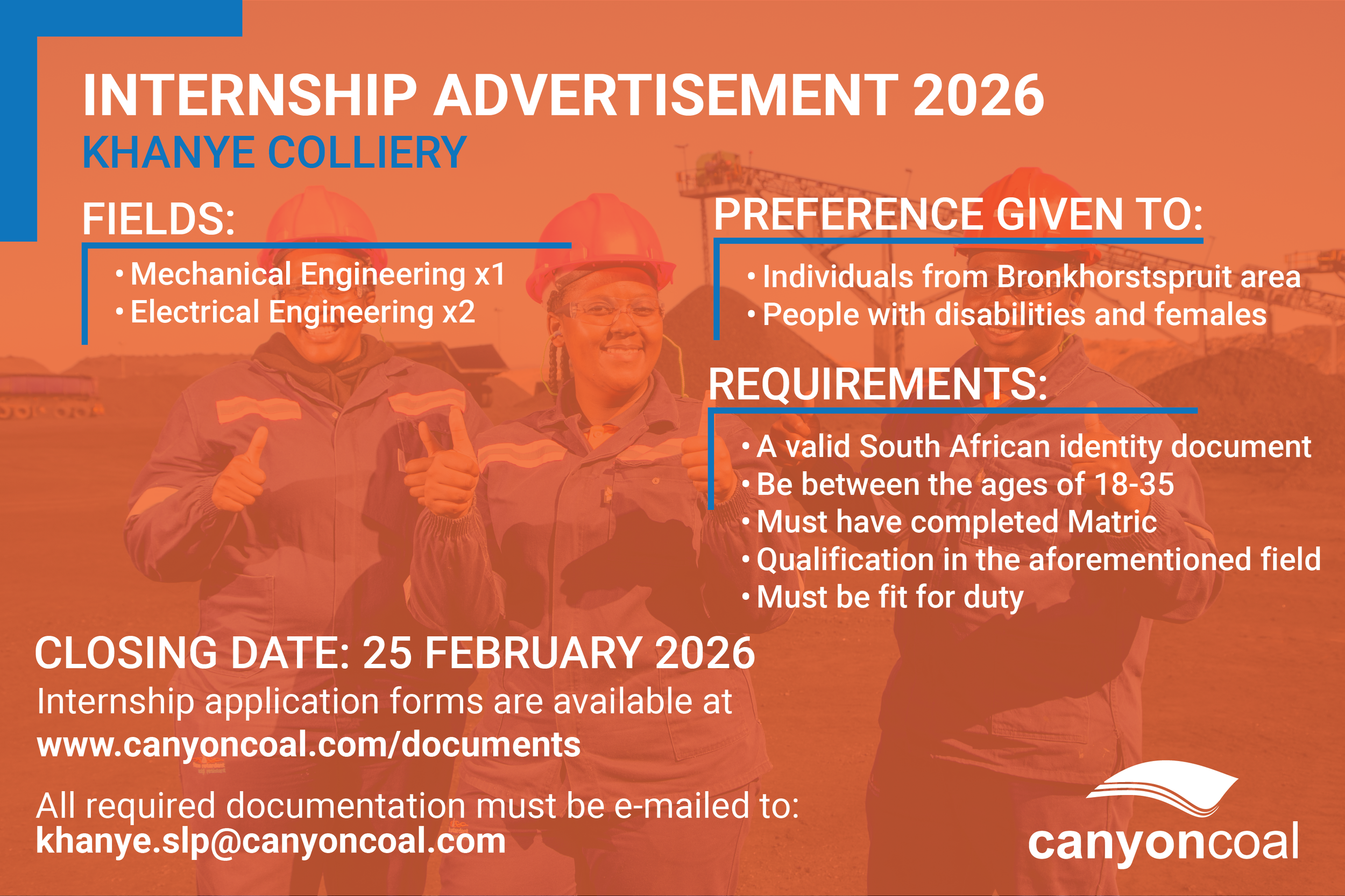  Internship Advertisement for 2026 – Khanye Colliery 