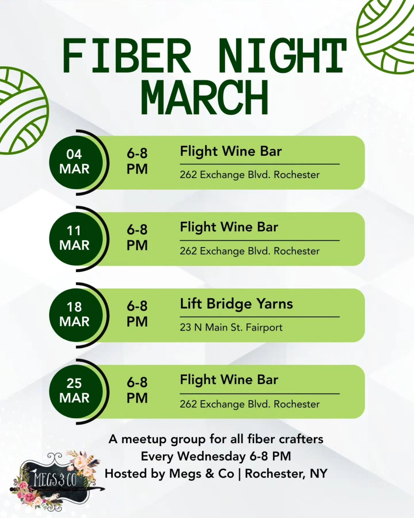 Are any of these statements true for you?

🧶 I'm a fiber crafty person in the Rochester, NY area
🧶 I'm new to the area and want to meet cool / fun people
🧶 I love hanging out with cool people that love to craft!
🧶 It's hard to find my kind of peo