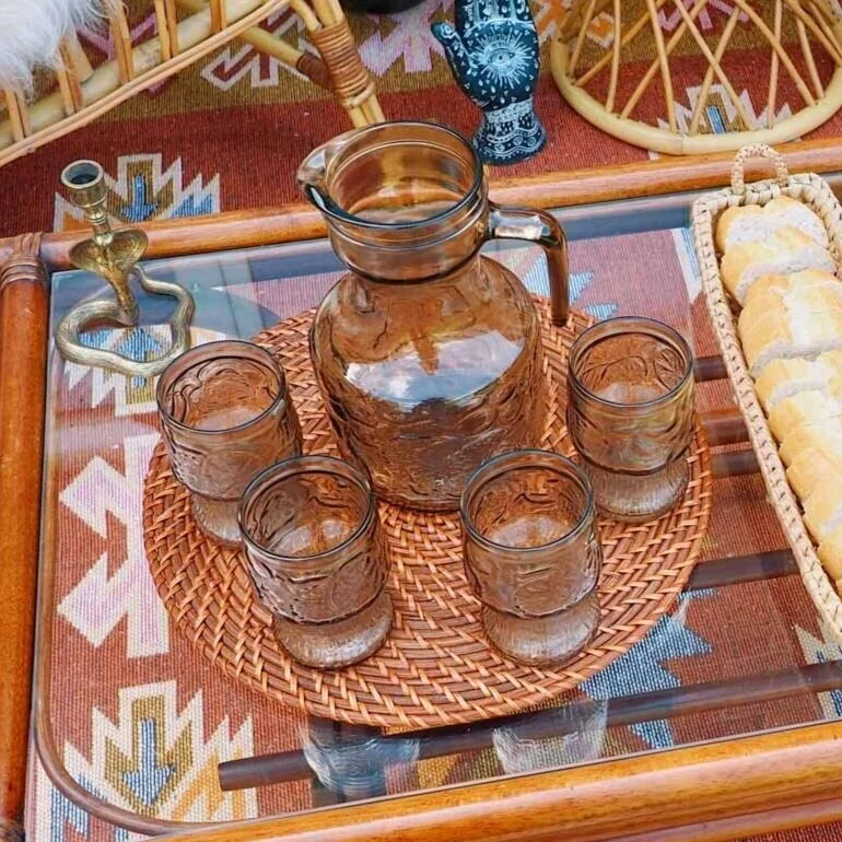 VINTAGE FIDENZA SMOKED GLASS FRUIT PUNCH JUG & GLASSES