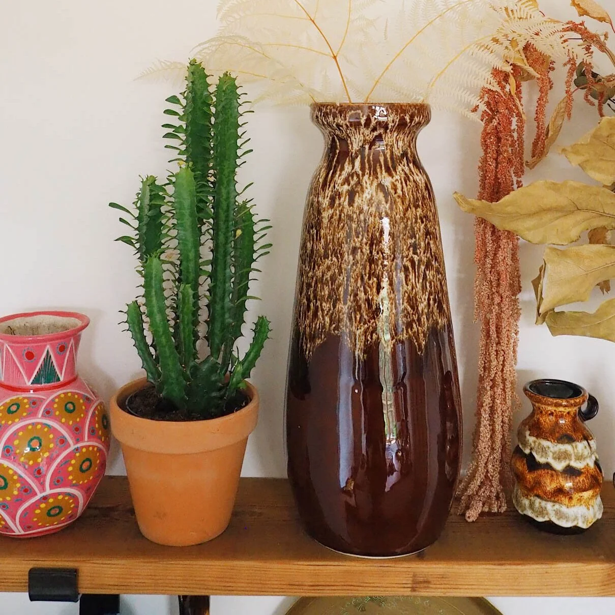 FOSTER STYLE TALL BROWN DRIP GLAZE VASE