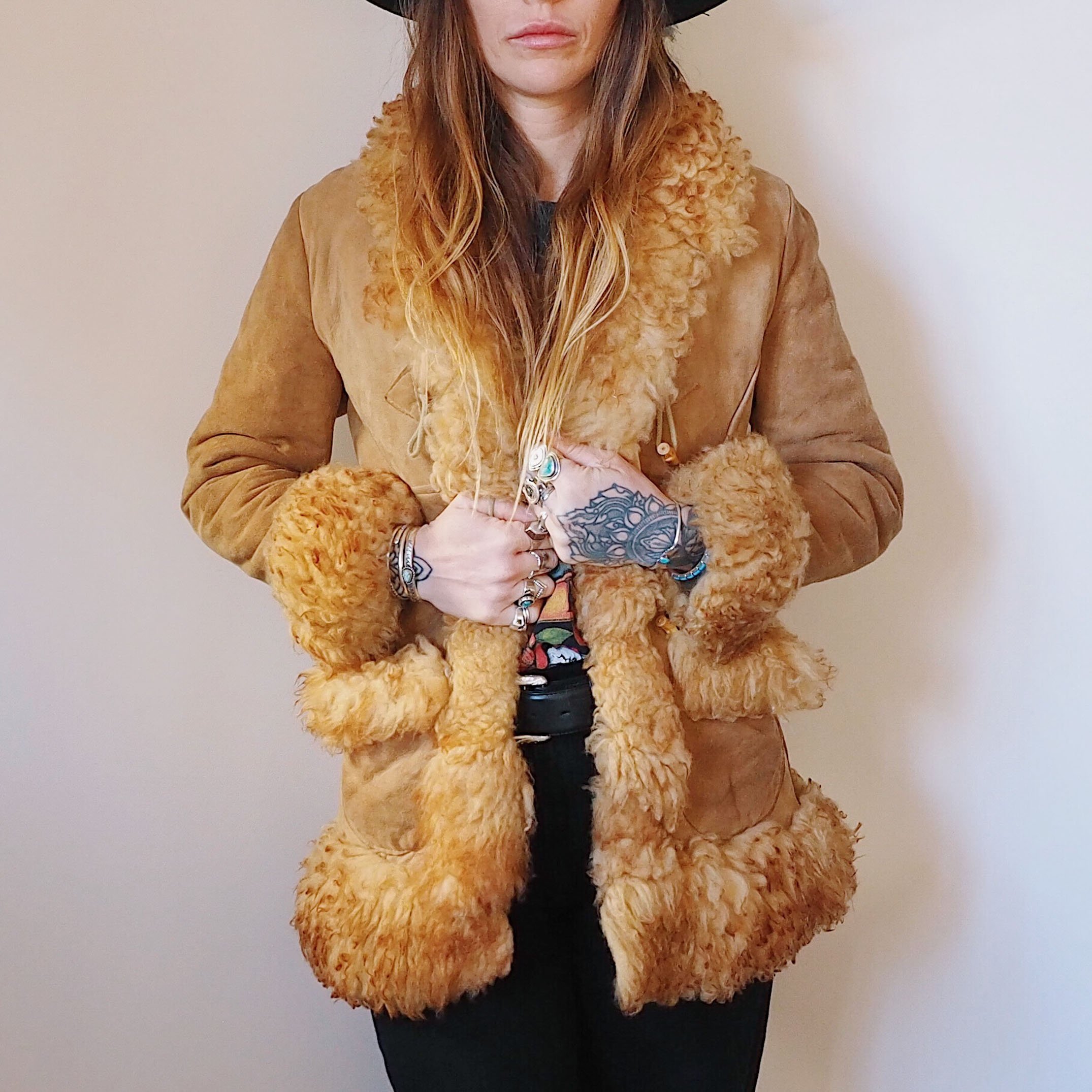 70S SUEDE PENNY LANE SHEARLING COAT