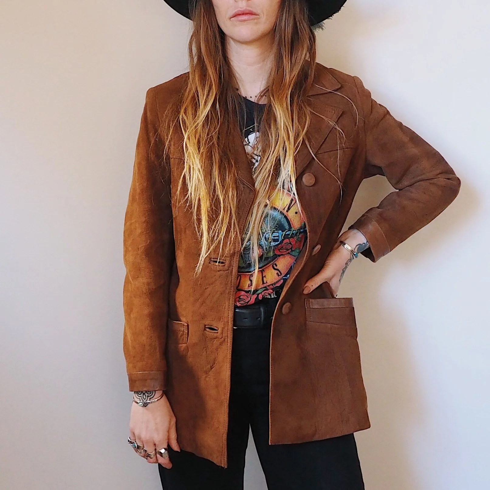 VINTAGE BROWN SUEDE TAILORED MID LENGTH JACKET