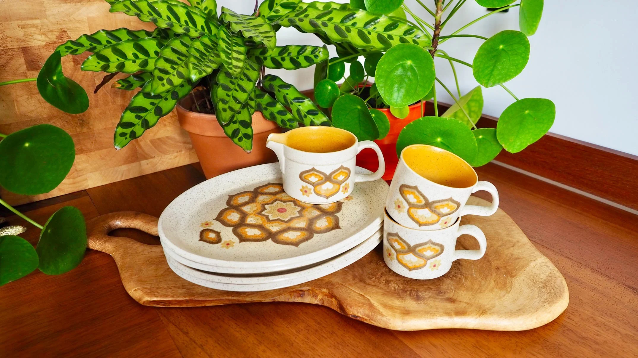 VINTAGE PALISSY DINING SET AND MUGS