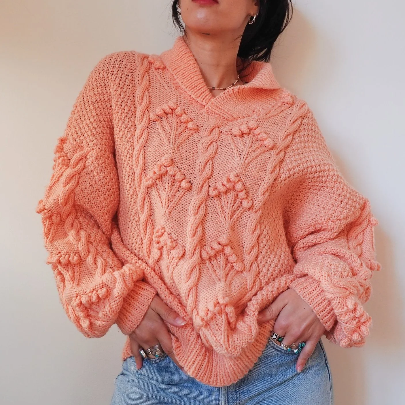 PINKY PEACH HAND KNITTED BALLOON SLEEVE JUMPER