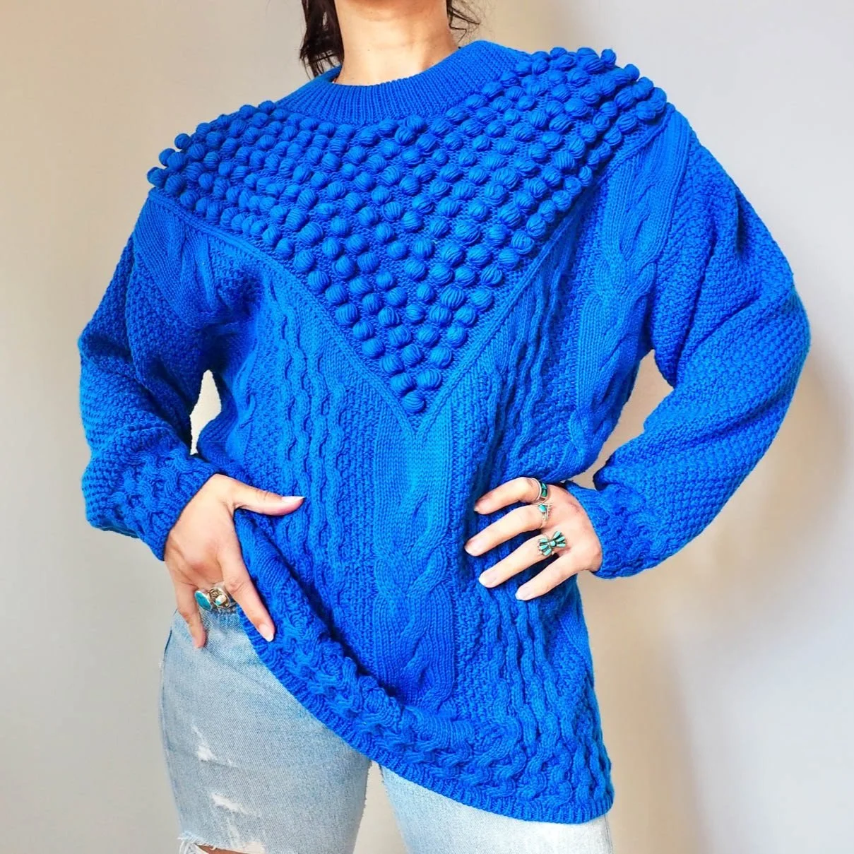 ROYAL BLUE CHUNKY KNIT BOBBLE JUMPER
