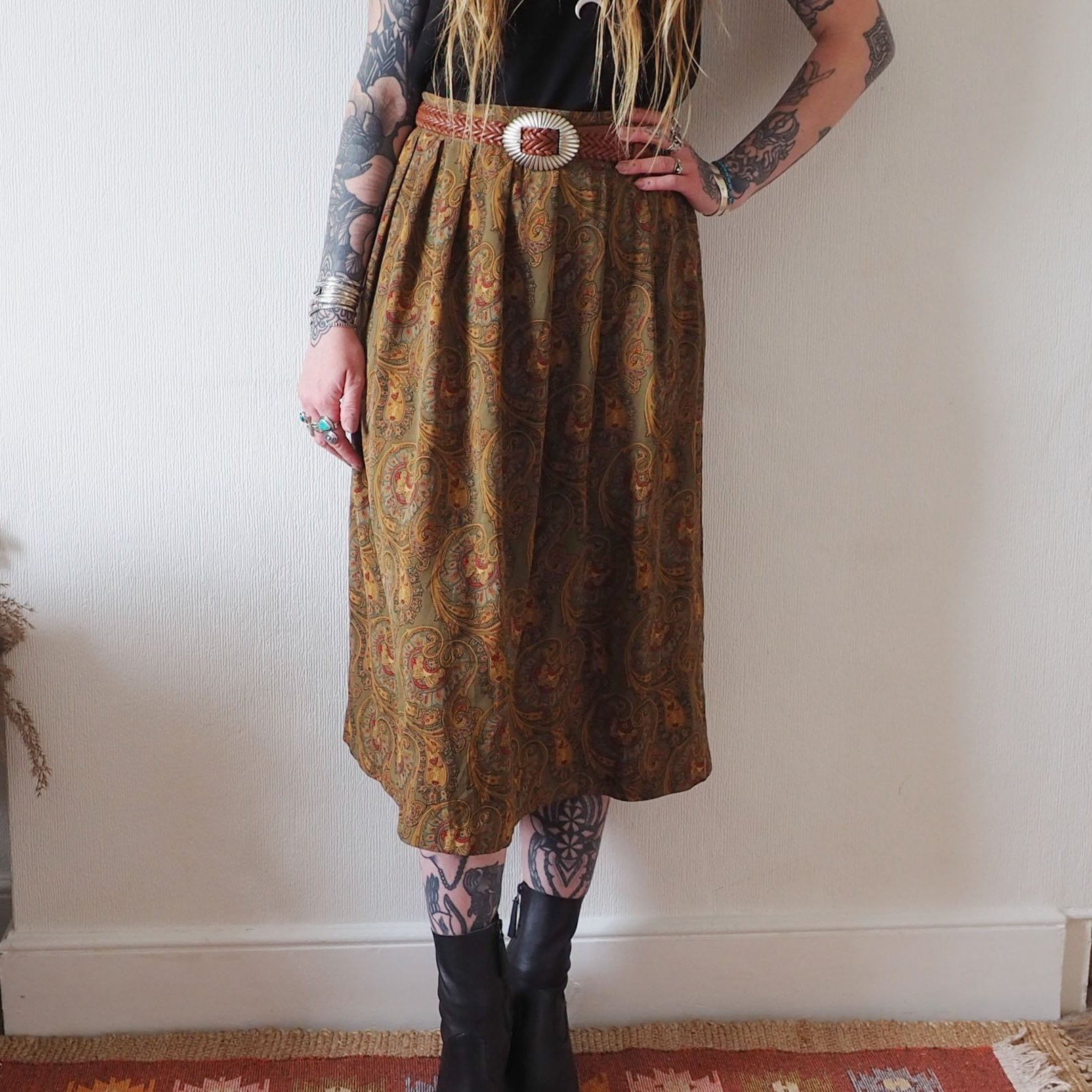 BROWN & TAN HUE RETRO PAILSEY SKIRT