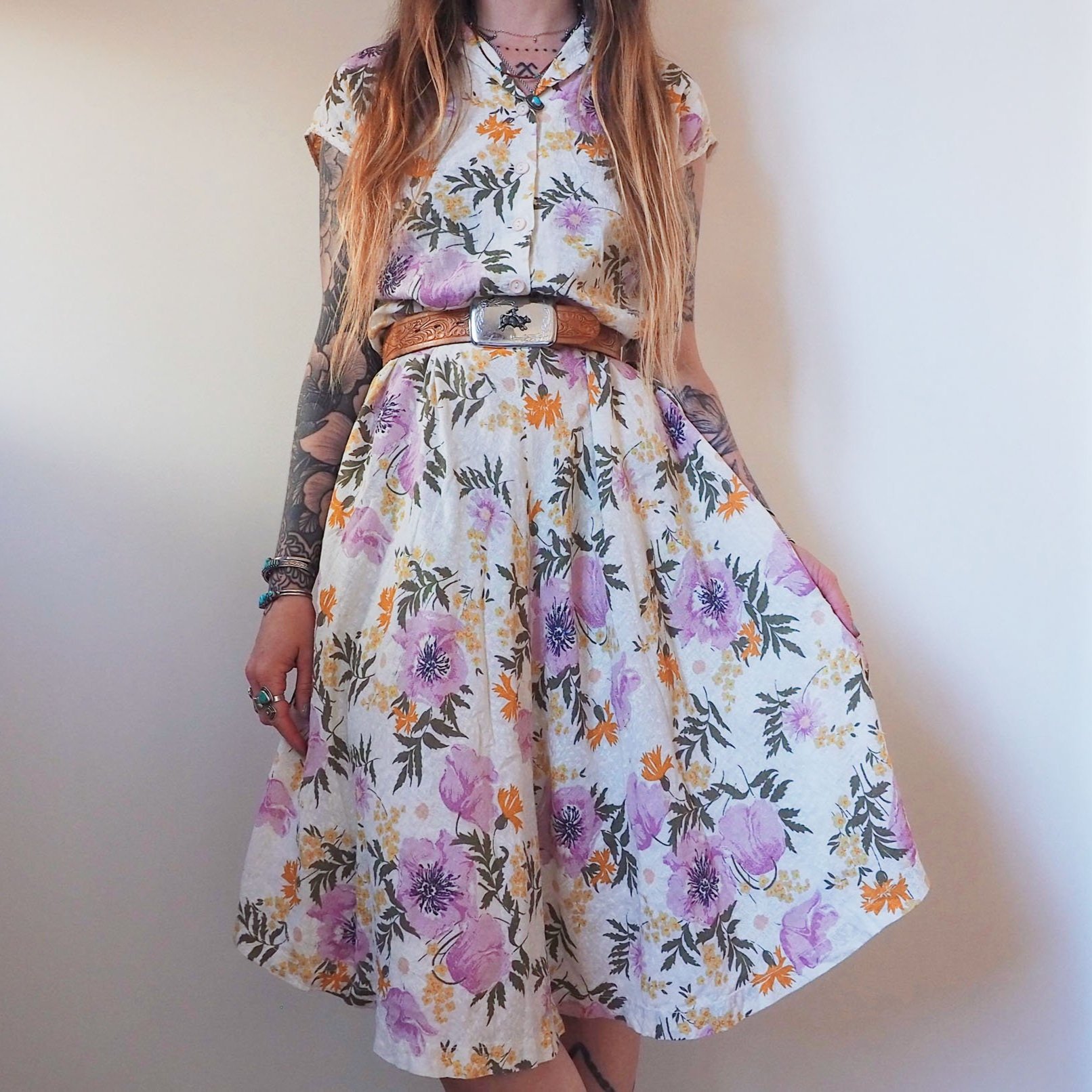 VINTAGE FLORAL COLLARED TEA DRESS