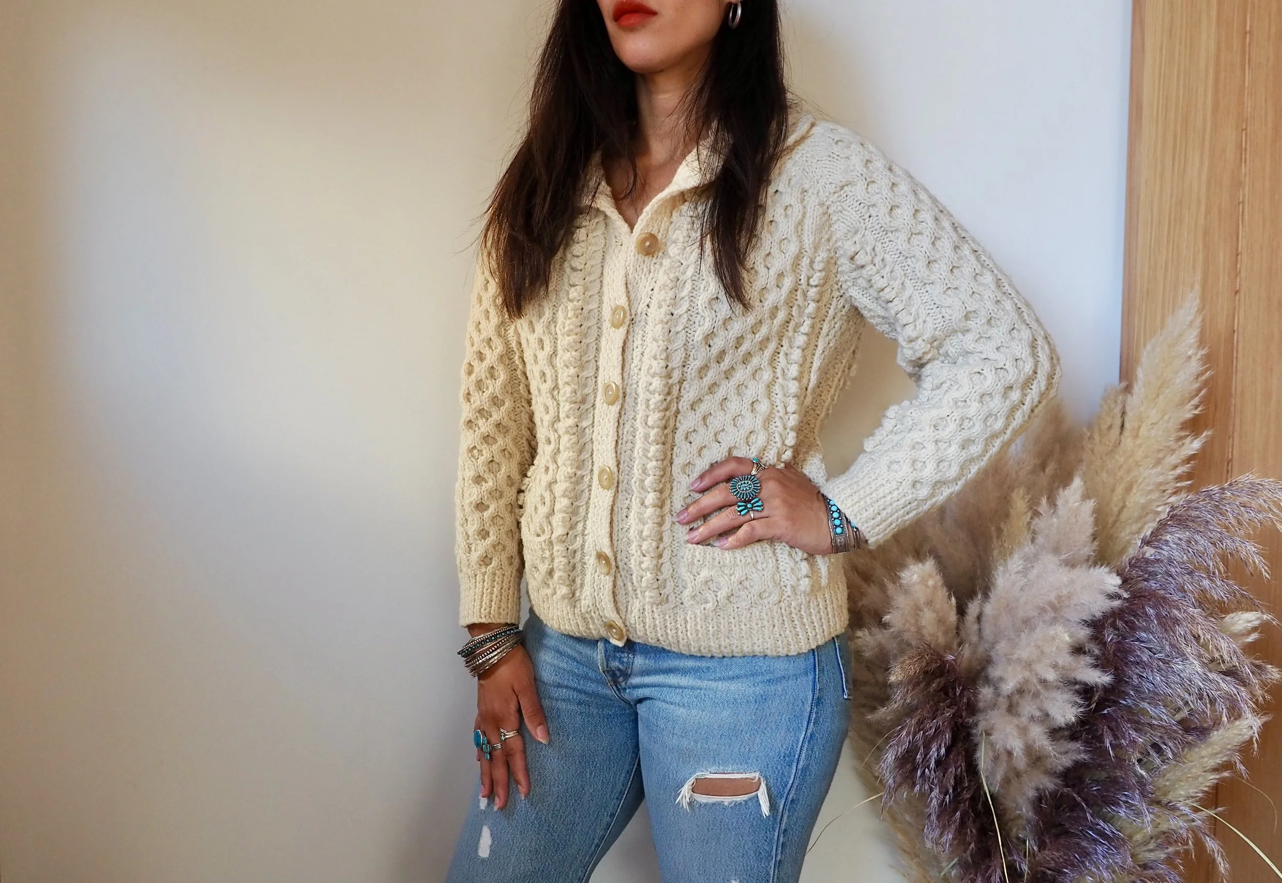 CHARLES COPE CHUNKY KNIT FISHERMANS WOOL CARDIGAN