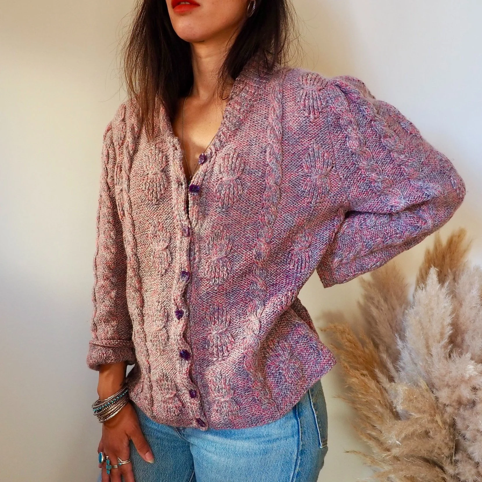 VINTAGE 80S PARMA VIOLET SPECKLED CARDI