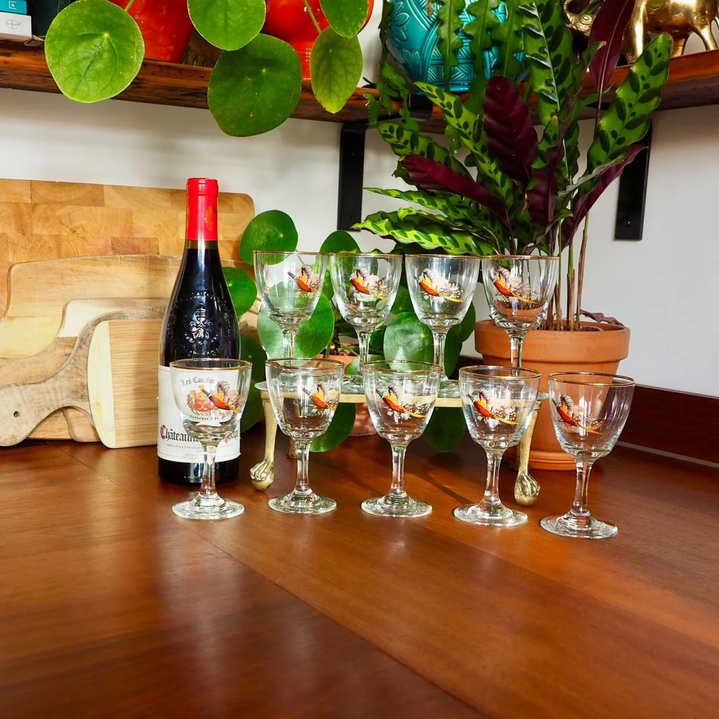 VINTAGE PHEASANT WINE GLASSES