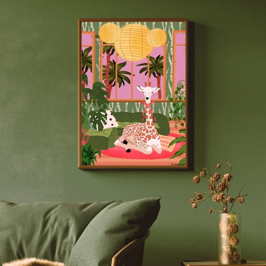 Giraffe cosy nook on green wall.jpg