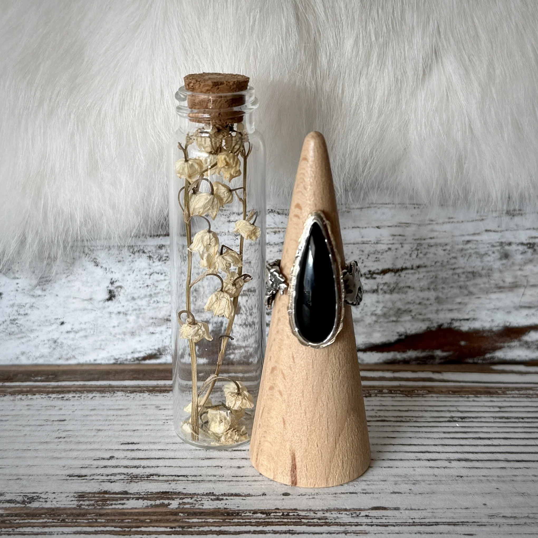 Chunky Sterling Silver, Brass, & Onyx Adjustable Decay Ring - $250