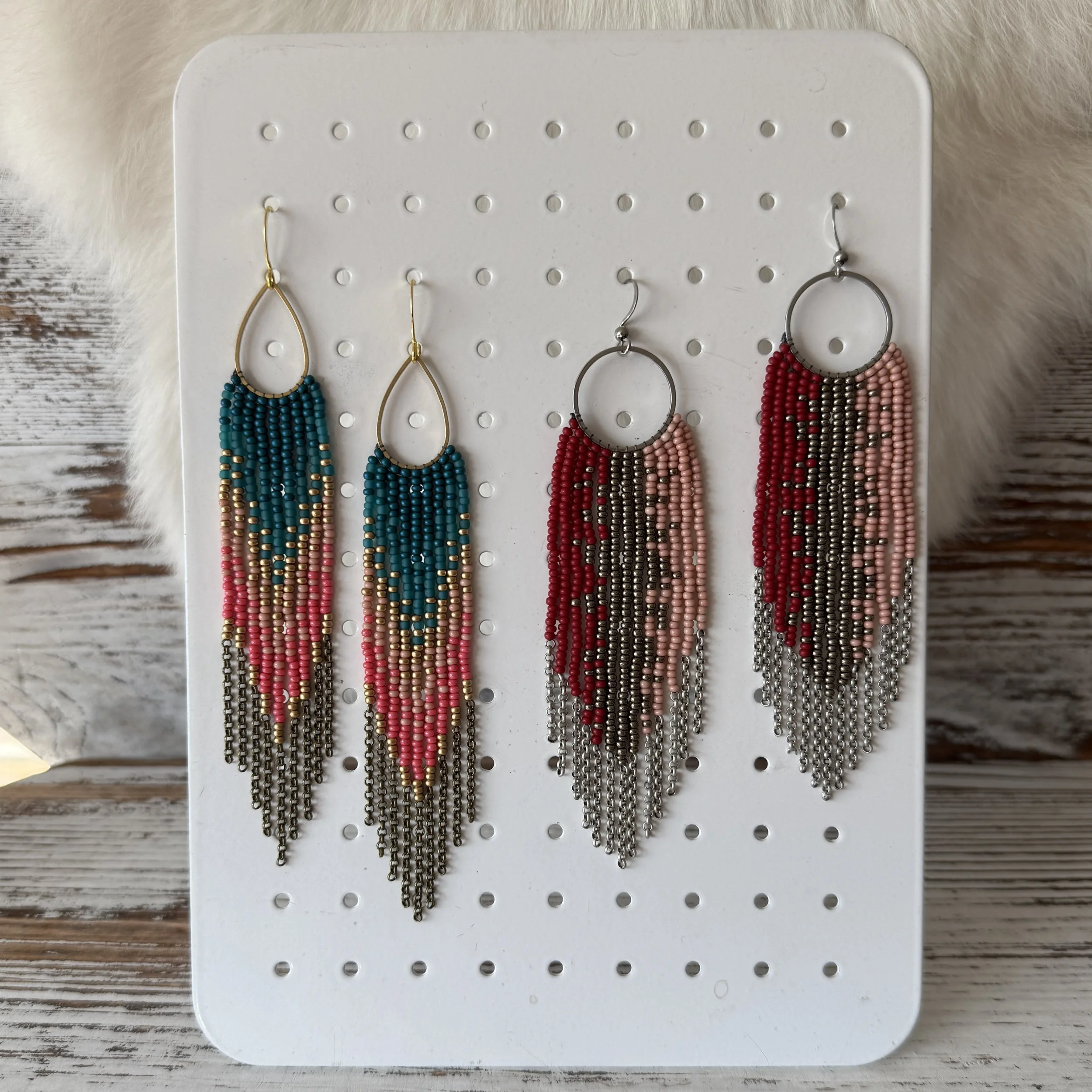 Seed Bead Fringe Earrings - Valentines Edition
