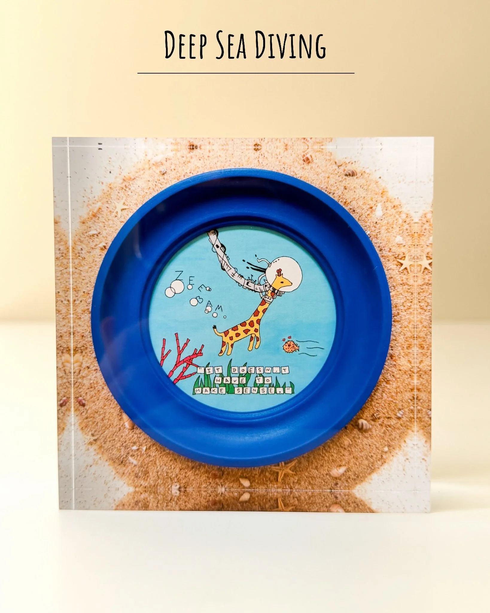Acrylic glass collectable whimsical Deep Sea Diving giraffe embroidery print