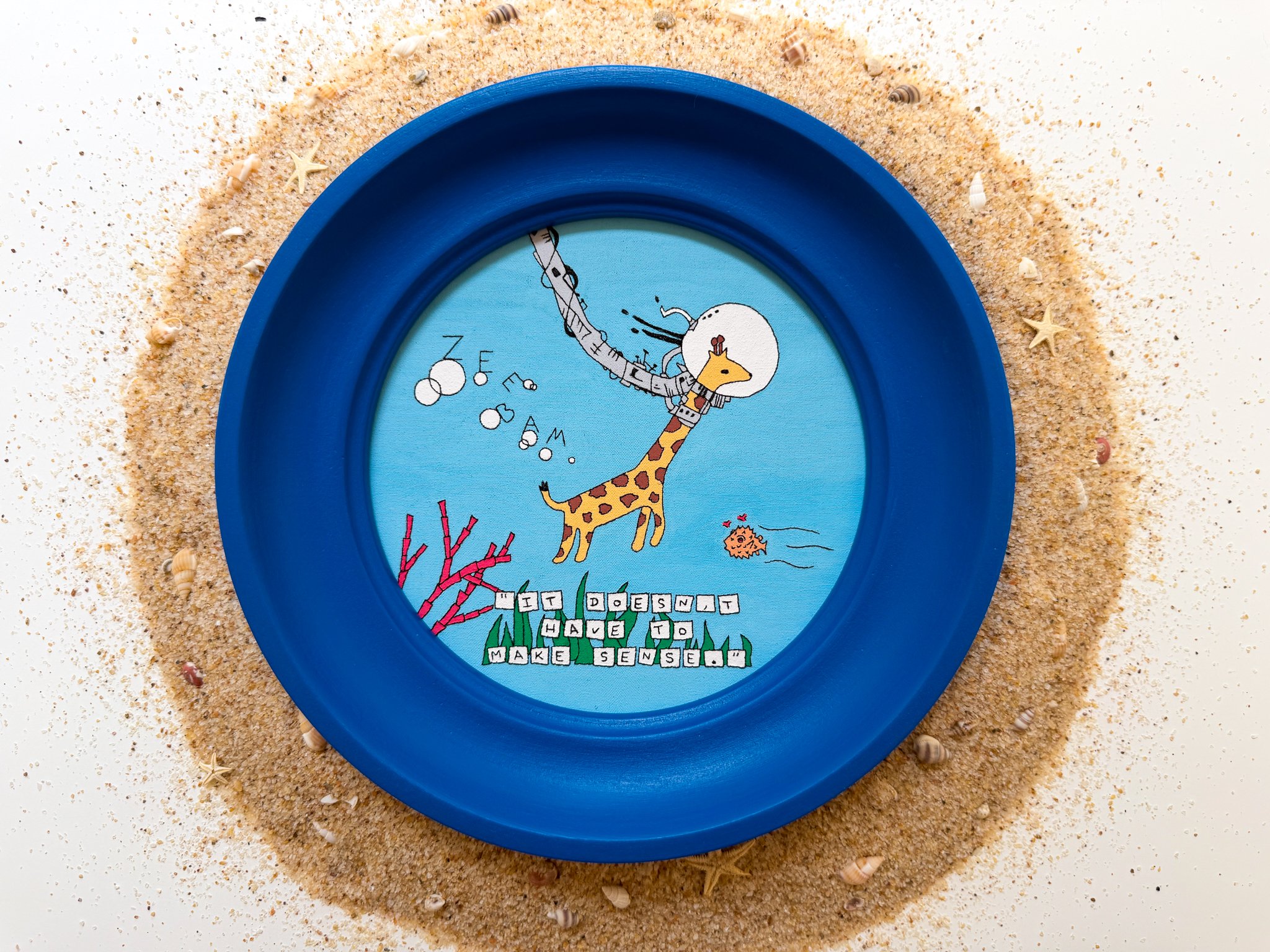 Deep Sea Diving giraffe ZEEBAM Original embroidery art