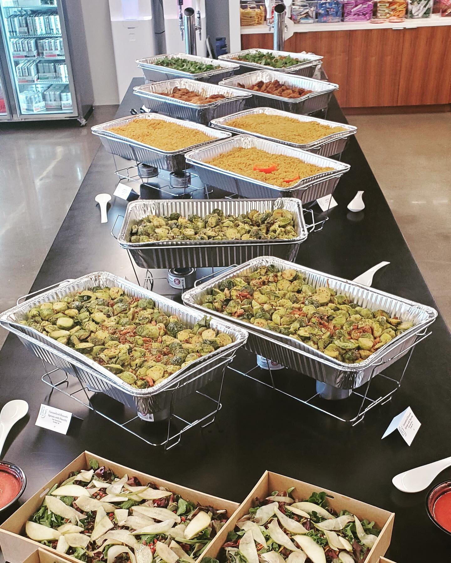 We love us a special customized menu! Today we had the pleasure of providing a drop off lunch that included Harissa Braised Chicken, Cauliflower Steaks with Romesco, Jollof Rice and Caramelized Brussels Sprouts. Yum. Yum. Yum. #womanownedbusiness #ge