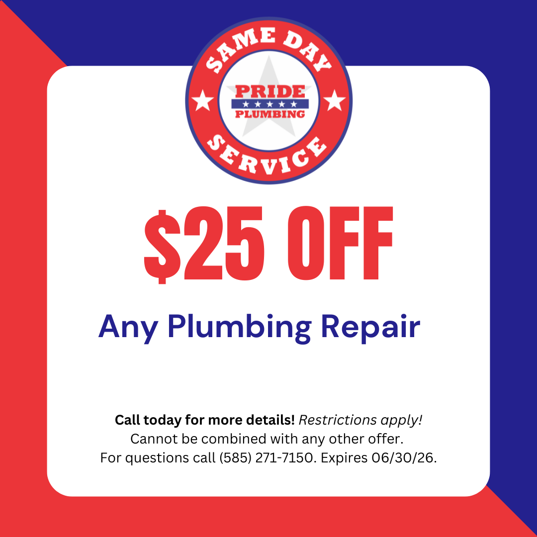 Pride Plumbing same day service coupon offering $25 off any plumbing repair, expires June 30, 2026