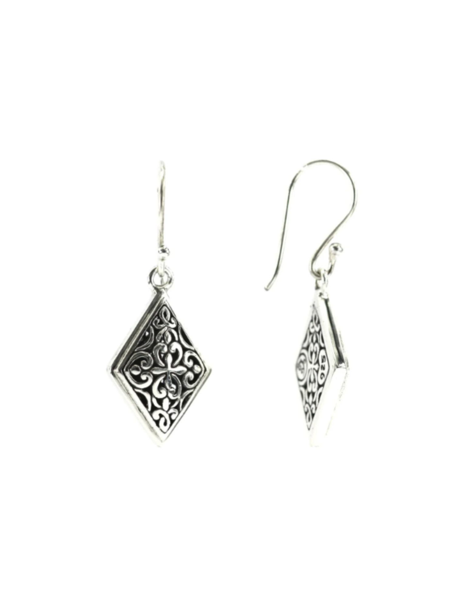 Sterling Silver Diamond Shape Filigree Earrings