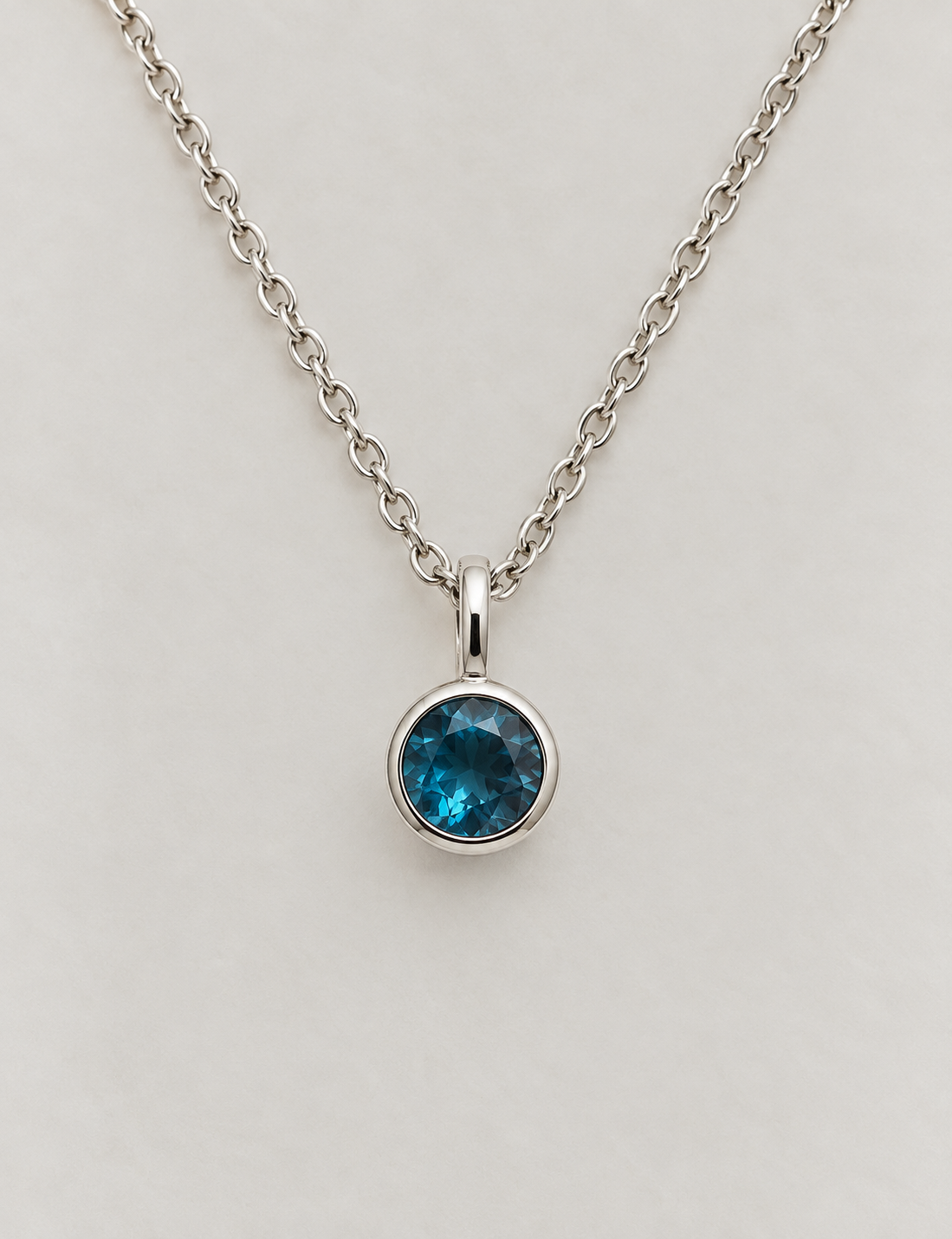 14K White Gold London Blue Topaz Bezel Necklace