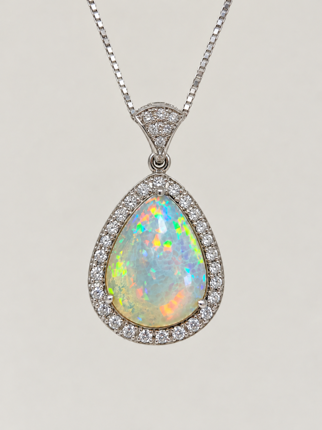 14K White Gold Opal Diamond Pendant