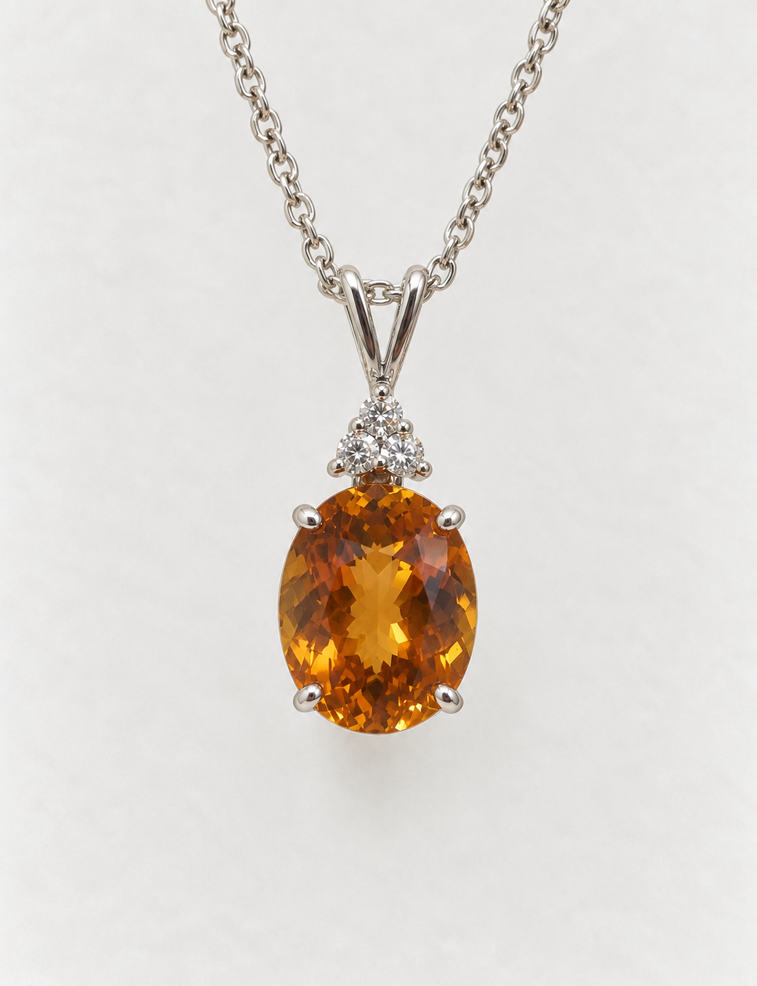 14K White Gold Citrine Diamond Pendant
