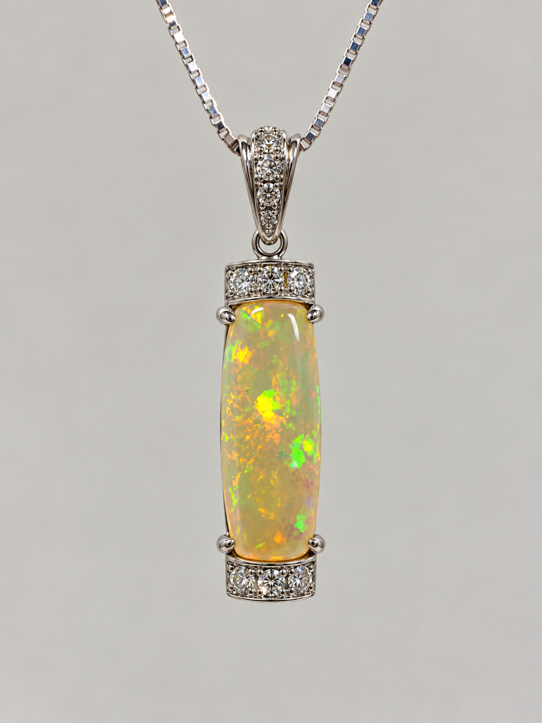 14K White Gold Opal Diamond Pendant
