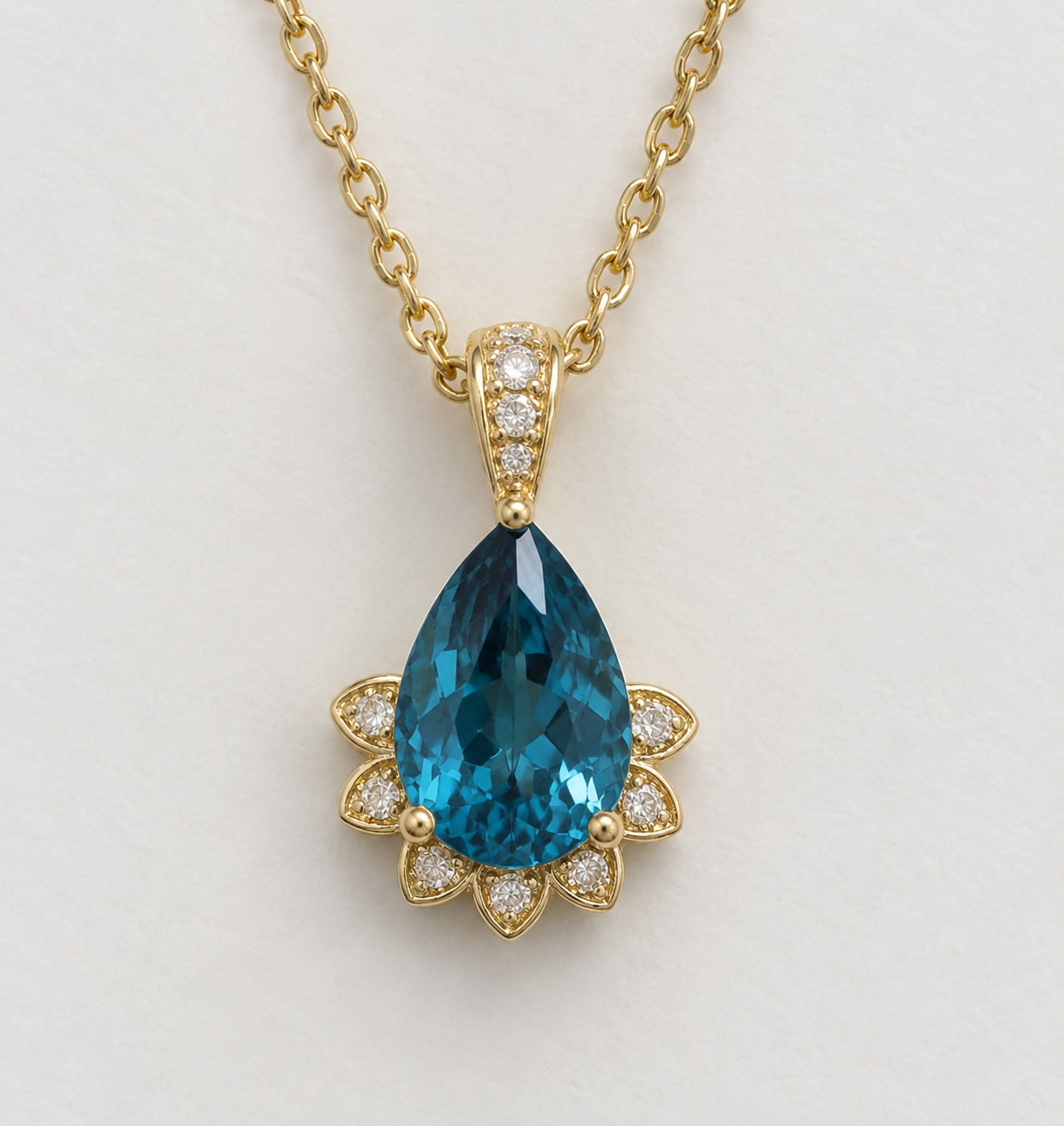 14K Yellow Gold Blue Topaz Diamond Pendant
