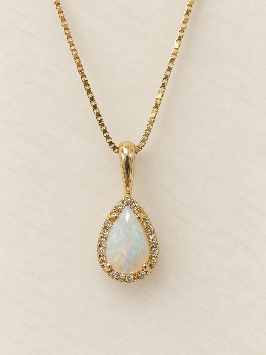 14K Yellow Gold Opal Diamond Halo Pendant