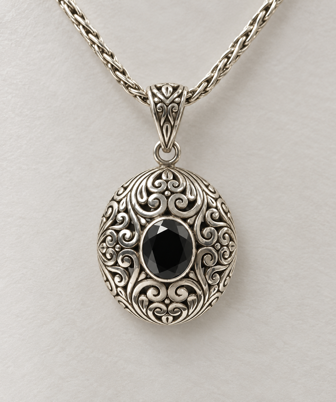 Sterling Silver Filigree Black Onyx Pendant
