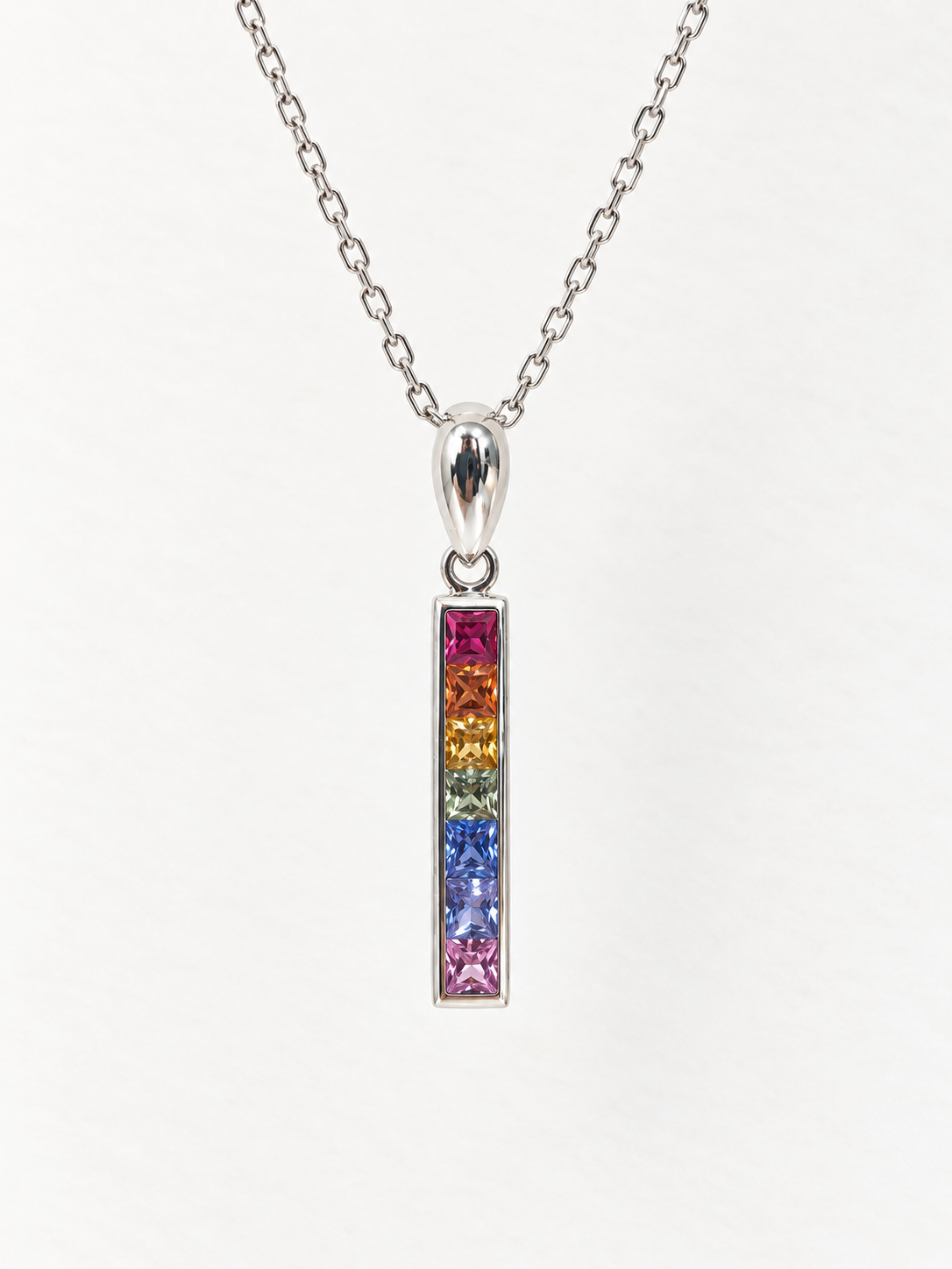 14K White Gold Rainbow Sapphire Pendant
