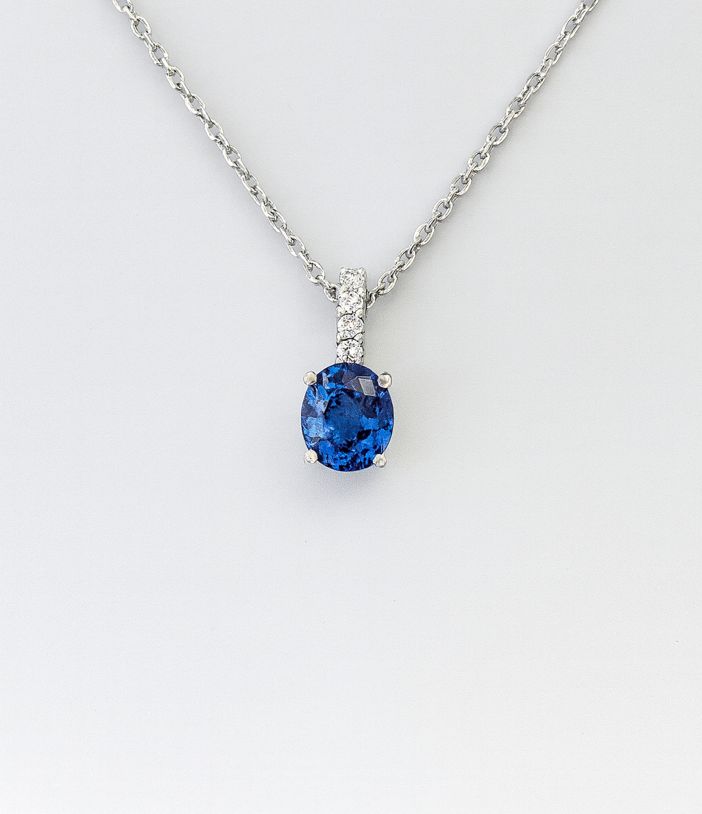 14K White Gold Sapphire Diamond Pendant