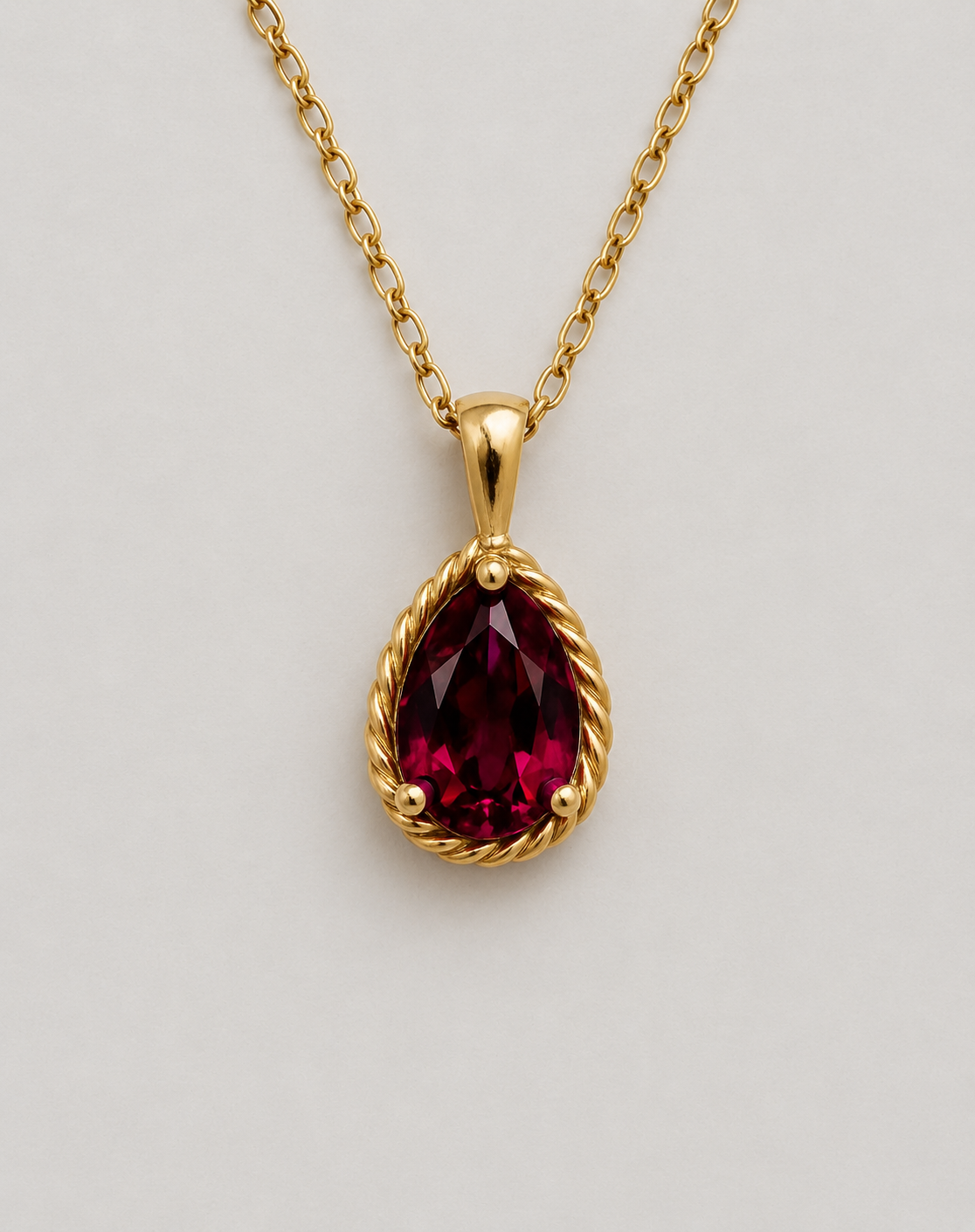 14K Rose Gold Rhodolite Garnet Rope Pendant